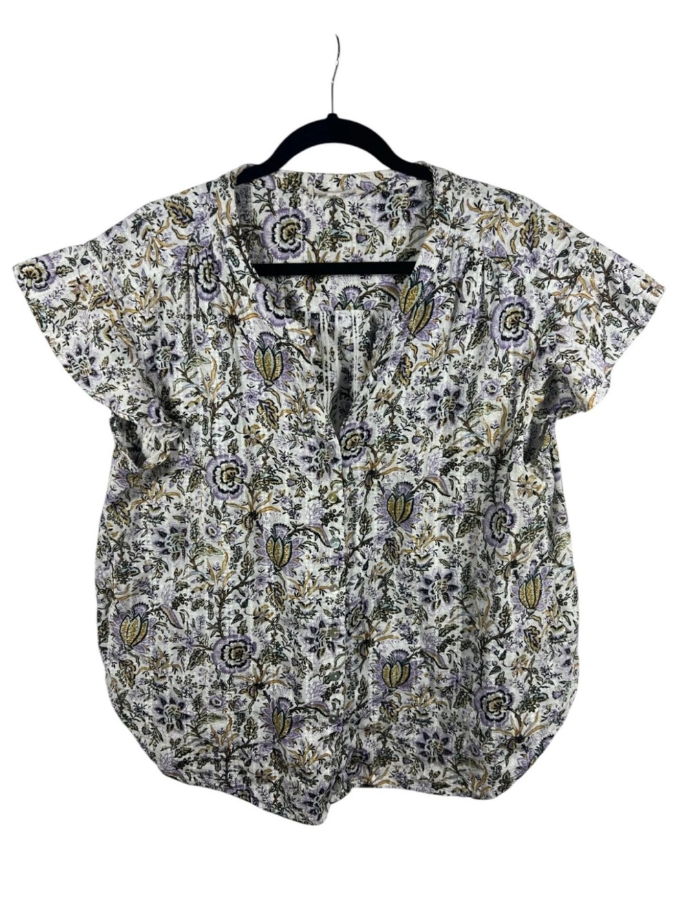 Jane Delancey Top Womens Button Down Shirt Short Sleeve 1X Floral Print Casual